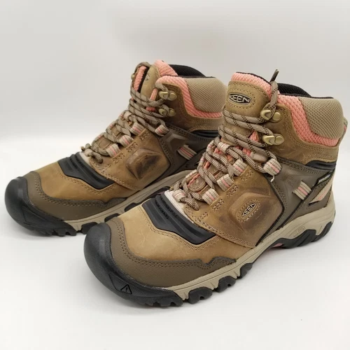 Keen Women's Ridge Flex Mid Waterproof Hiking Boots Sz 7.5  Brown Lace Up Ankle