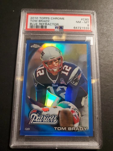 2010 TOM BRADY TOPPS CHROME BLUE REFRACTOR  /199 PSA 8 #C80 BEAUTY CENTERED