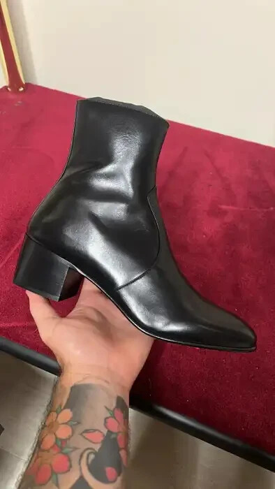 Saint Laurent Paris High Vitello Leather Top Boots in Black BNWB 
