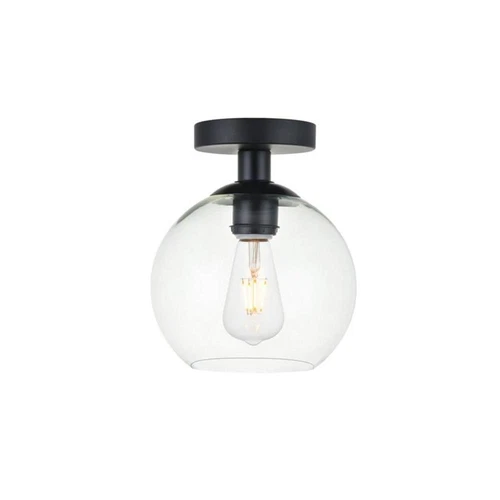 Living District Baxter 1-Light Metal & Glass Flush Mount in Black/Clear - Picture 3 of 6