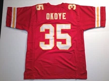 UNSIGNED CUSTOM Sewn Stitched Christian Okoye Red Jersey - M, L, XL, 2XL, 3XL