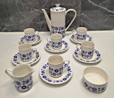 Vintage Lord Nelson Serenade Blue Daisy Floral 15-teiliges Tee Kaffee Trinkgeschirr Set