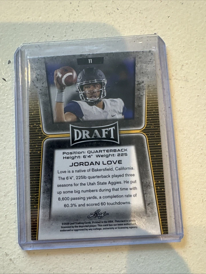 2020 Leaf Draft #11 Jordan Love Gold - Image 2 of 4