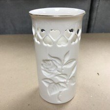 Lenox Pierced Heart Porcelain Vase Gold Trim Embossed Rose Made in USA 5-3/4”