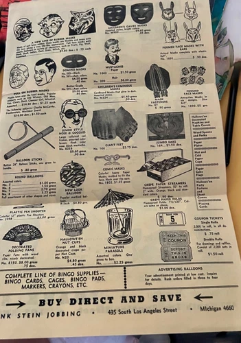 1930s Flyer FRANK STEIN JOBBING LA  Halloween Decorations  Novelties Party Goods
