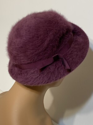 Kangol Fugora Astra Angora Fur Bucket Hat Made In England ~ Plum