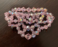 Vintage Mid Century Pink Aurora Borealis Glass Rhinestones Hair Comb - Handmade 