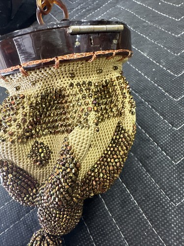 Vintage Unique Beaded Bead Framed Reticule Purse With Mirror And W/coin Holder - Picture 19 of 19
