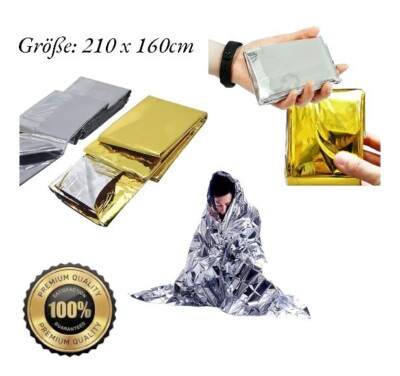 100x Rettungsdecke, Rettungsfolie 160x210cm gold/silber Notfalldecke Erste Hilfe