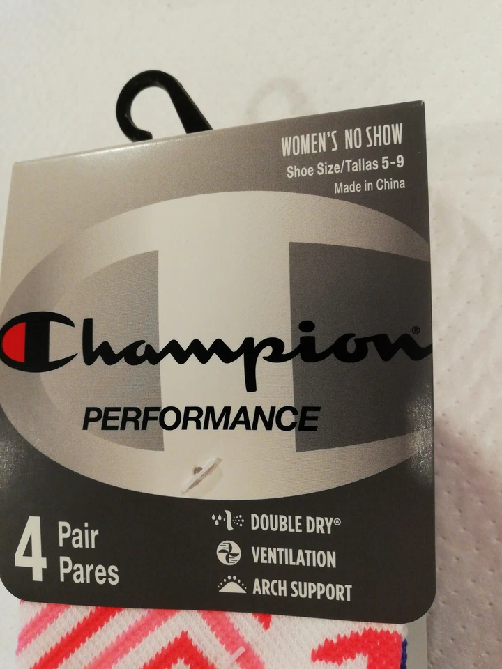 Meias femininas Champion Performance no show pacote com 4 sapatos tamanho 5-9 - Imagem 2 de 4