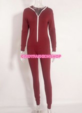 New Women Zipper Hooded Long sleeve Sports Bodycon Jumpsuit Romper JM