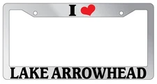 Chrome METAL License Plate Frame I HEART LAKE ARROWHEAD Auto Accessory 1517