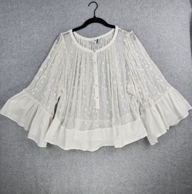 Akemi + Kin Anthropologie Mesh Stars Tunic Blouse Medium Bell Sleeves Boho India