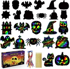 Halloween Party Favors - 48 PCS Magic Rainbow Scratch Paper Cards Set for Kids -
