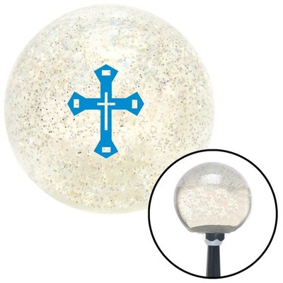 Blue Budded Cross Clear Metal Flake Shift Knob w/ M16x1.5 Insert Shifter Auto