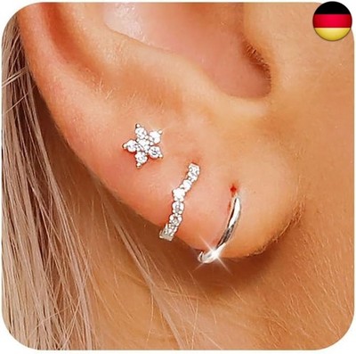 ZHESHY 3 Paar Ohrringe Silber 925/Gold Set für Damen - 14k Vergoldet Klein 