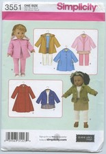 Simplicity UNCUT Pattern 3551 18in Doll Cloth...