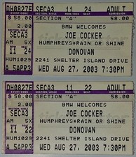 Joe Cocker / DONOVAN ticket stub August 27,  2003 Humphreys San Diego Lot of 2