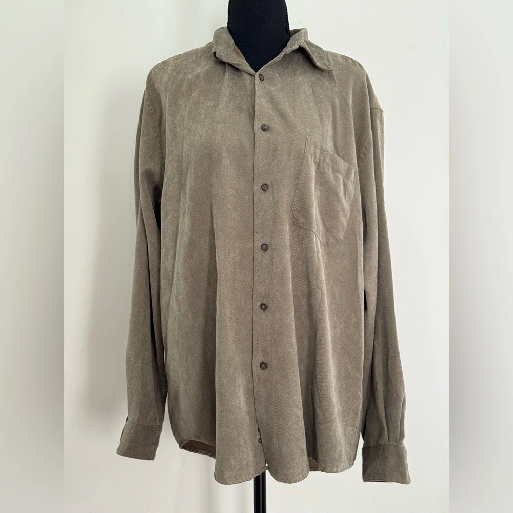 Chemise Vintage Covington Homme XXL - Simili Daim Beige, Manches Longues, Années Rétro