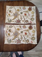 2 POTTERY BARN Floral Embroidered Cotton Pillow Cases Covers Shams 25x15"
