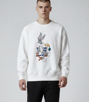 Vintage 90s Looney Toons Acme Bugs Bunny Crewneck Sweatshirt White Size L