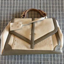 Tory Burch Beige/Gray Satchel Top Handle Zip w/ Detachable Crossbody Strap