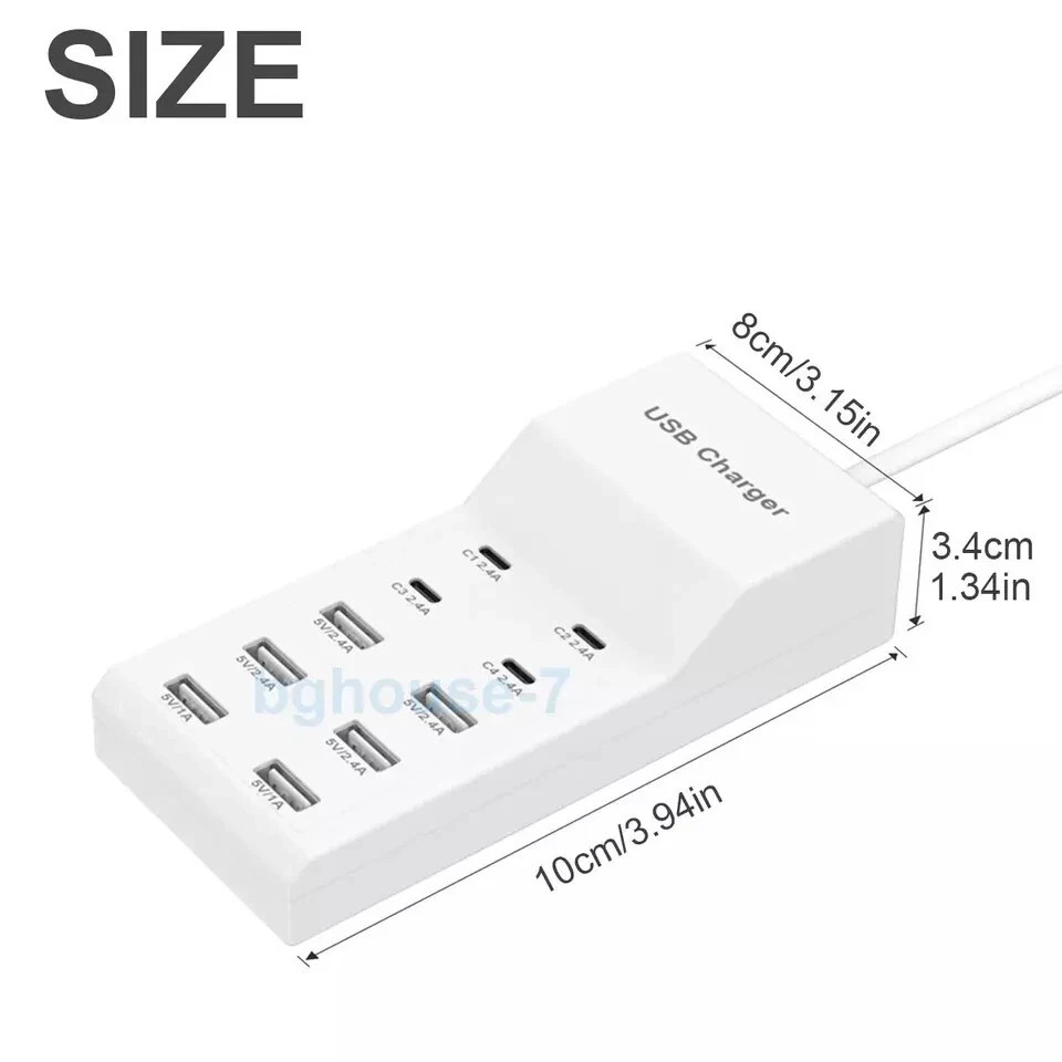 10-Port Multi USB C Charger Station Wall Fast Charging Power Adapter ...