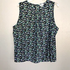 CJ Banks Blouse Navy/Green/Lime Scoop Neck Sleeveless Polyester Top Plus Size 3X