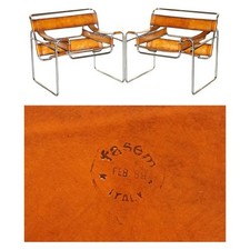 COPPIA POLTRONE RESTAURATE MARCEL BREUER FASEM ANNI 80 WASSILY B3 PELLE MARRONE