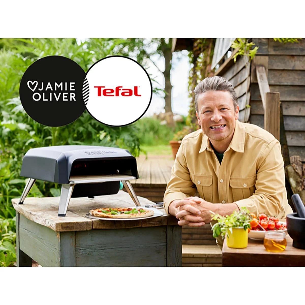 Jamie Oliver by Tefal Rotating Gas Powered 12inch  Pizza Oven Bundle in Grey