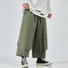 Men's Japanese Style Baggy Wide Leg Loose Ninth Pants Casual Trousers