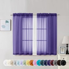 Sheer Curtains 45 Inch Long 2 Panels, Light 42"W x 45"L Pack of 2 Purple