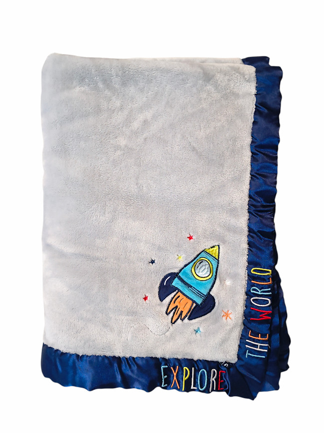 2021 Fisher Price Mattel Space Explorer Rocket Lovey Security Blanket 39" X 29"