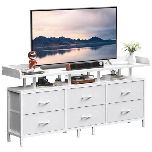 For 75 Inch Tv, 63 Inch Long Dresser With 6 Pu Drawers,
