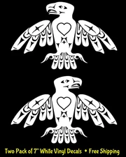 Native American Totem Eagle Bird Two Pack 7" White Vinyl Decals Car Truck Bumper