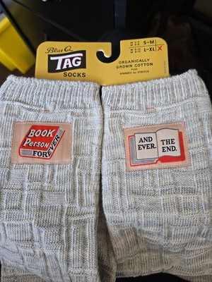 Blue Q Multi Tag Socks Book Person Forever  Size L-XL Organically Grown Cotton