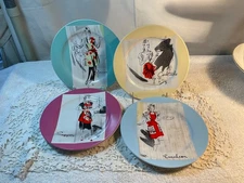 Set of 4 Rosanna Retro Apron 8” Dessert Salad Plates Italy Cocktails Supper ++