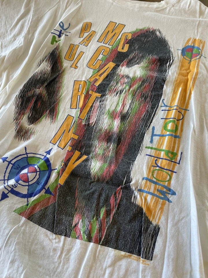 Paul McCartney Mac Is Back 89-90 世界巡回赛复古 T 恤 80 年代白色 XXL 状况极佳 — 第 2/4 张图片