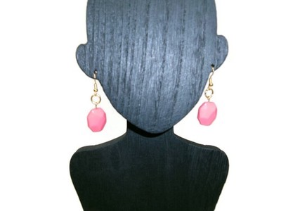 Womens Ear Candy Statement Short Drop Earrings Pretty Coral  Acrylic Stone