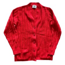 VTG 80s The Fashion Place Sears Red Ribbed Button Cardigan Size M
