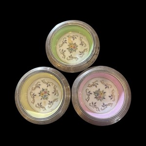 Vintage Hunt Hallmark HP Coasters Sterling Silver Rim Floral Set Of 3