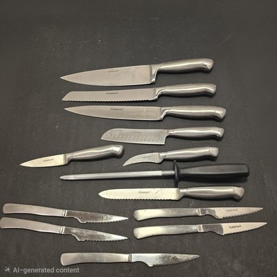 Cuisinart 12 Piece Knife Set Stainless Silver Chef Bread Santoku Steak Sharpener