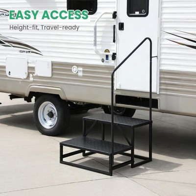 Heavy Duty RV Steps Hot Tub Steps with Handrail Portable Stairs Steps 2/3/4 Step