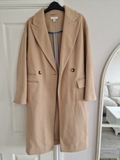Topshop Beige Camel Double Breasted Smart Classy Coat Size 8