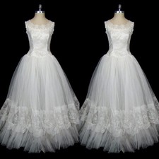 Vintage Wedding Dresses Lace Sleeveless A Line Tulle 1980s Bridal Gowns Custom