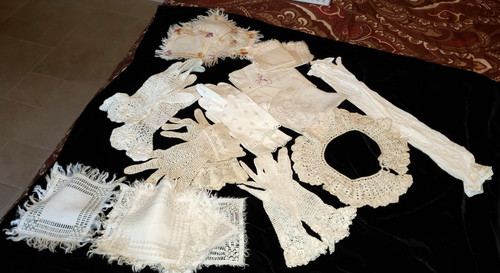 VNTG Ladies Goods Crochet Lace Gloves, Cotton Eyelet, Fingerless long & Collar