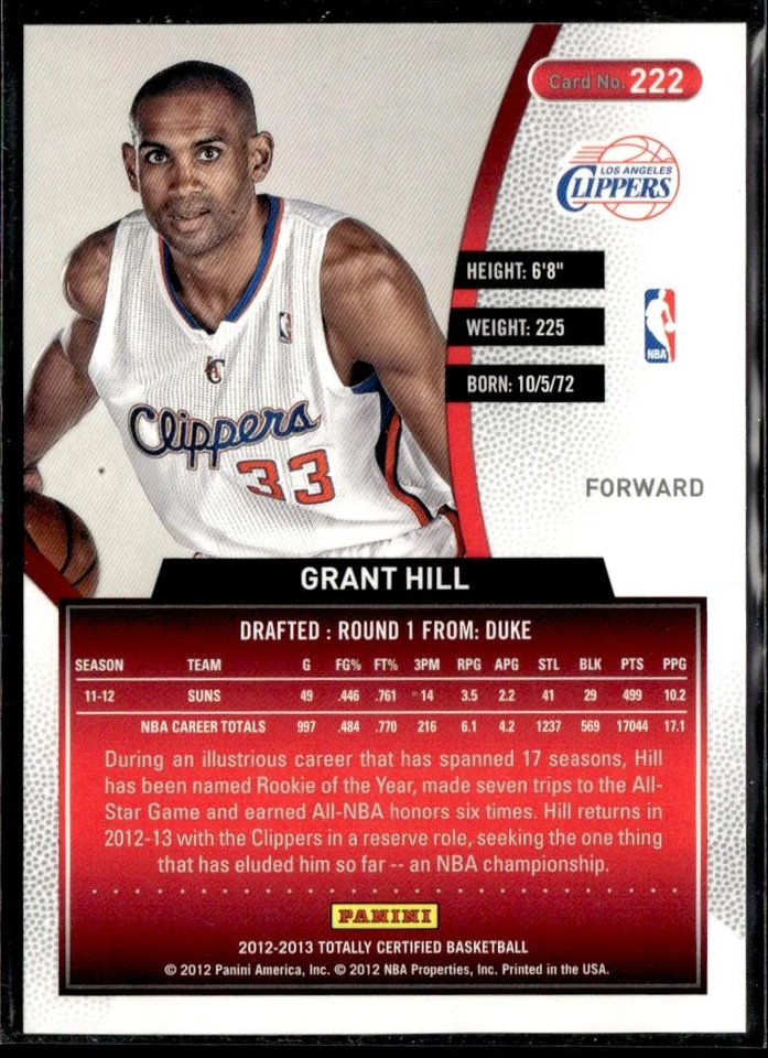 2012-13 Panini Totally Certified Grant Hill Totally Blue #/299 HSC - Image 2 of 2