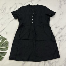 Quince Womens European Linen Dress Size L Black Pintuck Pleats Pockets 