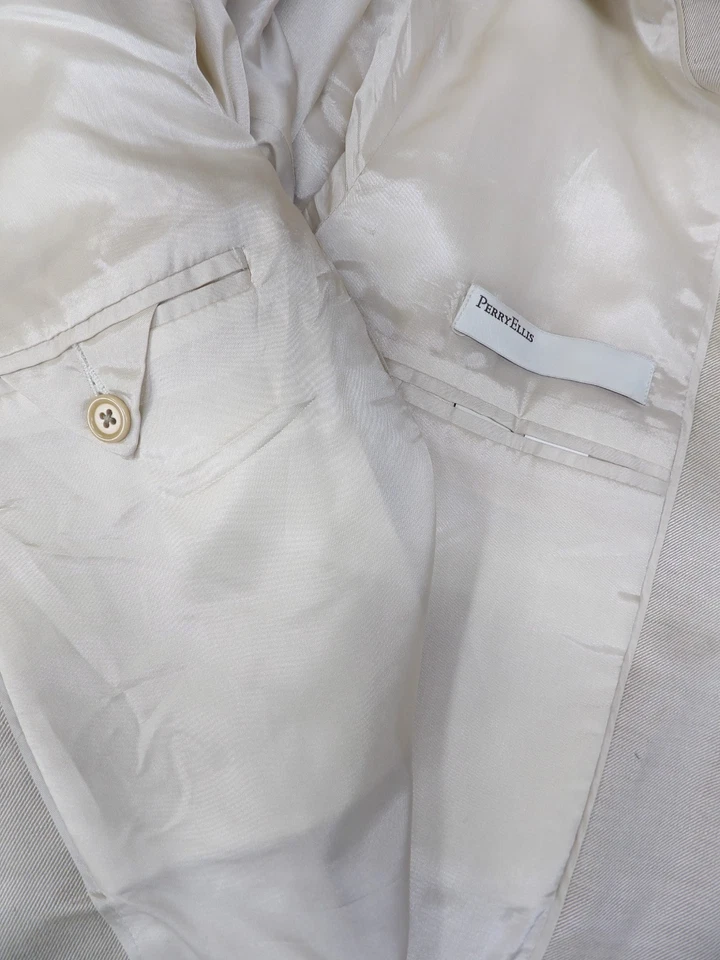 Blazer Hombre Abrigo Deportivo Chaqueta 46L Perry Ellis Plateado Crema Lino y Tencil N#173 Foto 4 de 4