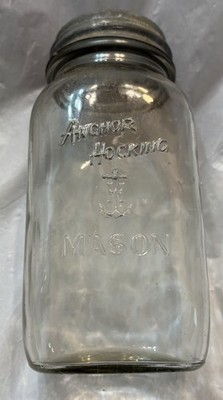 Vintage Anchor Hocking Mason Fruit Canning Jar Square Pint Clear 1940s Zinc Lid